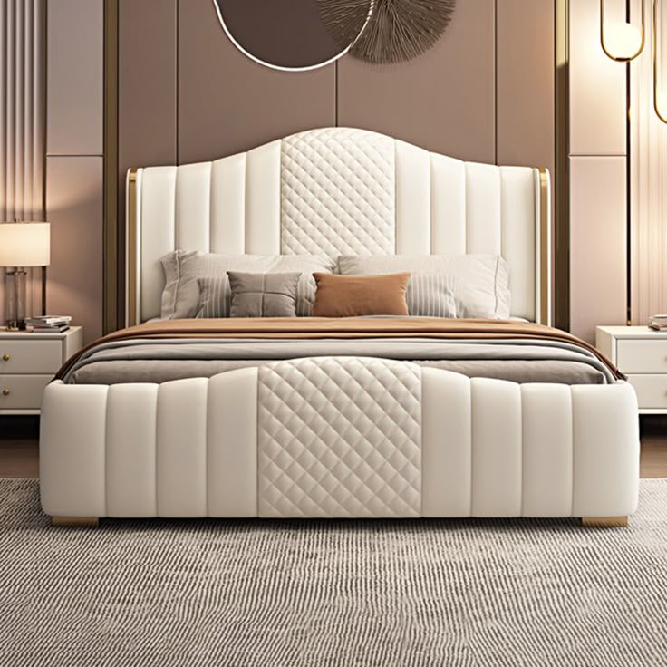Glam Beige Standard Bed Camel Back Pine Wood and Metal    Panel Bed Open-Frame-California King.jpeg